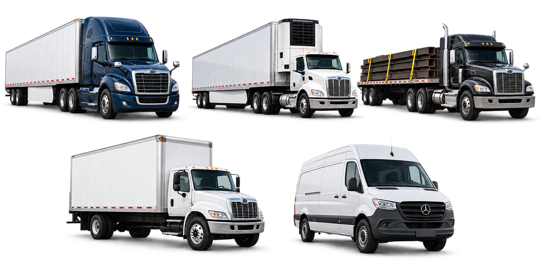Full-color equipment illustration of a navy tractor pulling a white enclosed dry van trailer.