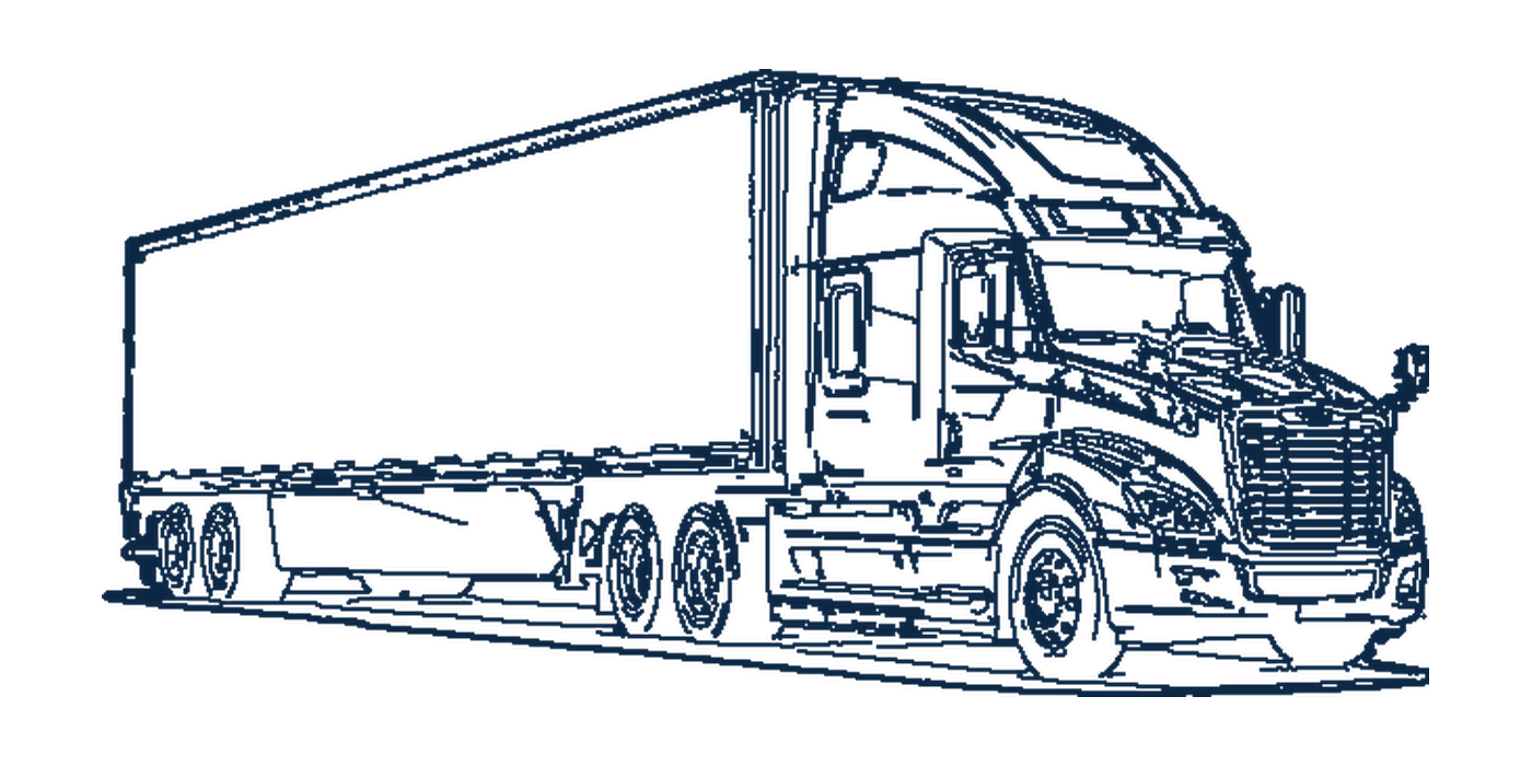 Navy outline illustration of a tractor with an enclosed dry van trailer.