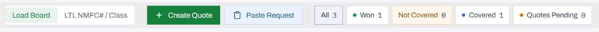 Screenshot detail of load status filters: All, Won, Not Covered, Covered, and Quotes Pending, each with a count.