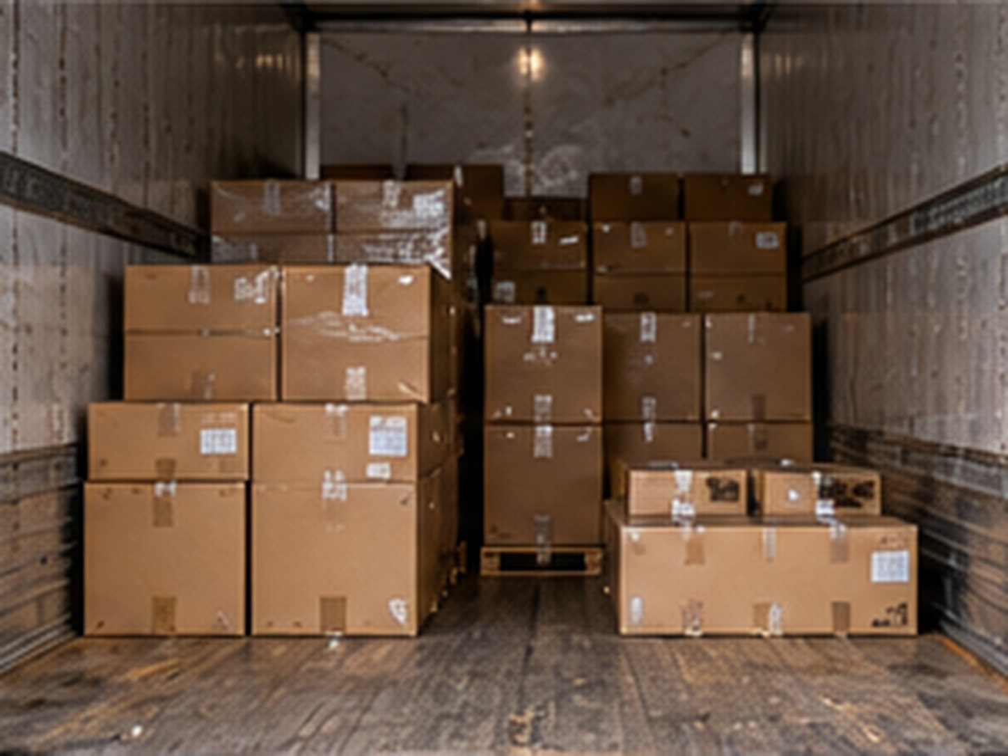 Trailer interior filled with cartons placed directly on the floor instead of on pallets.