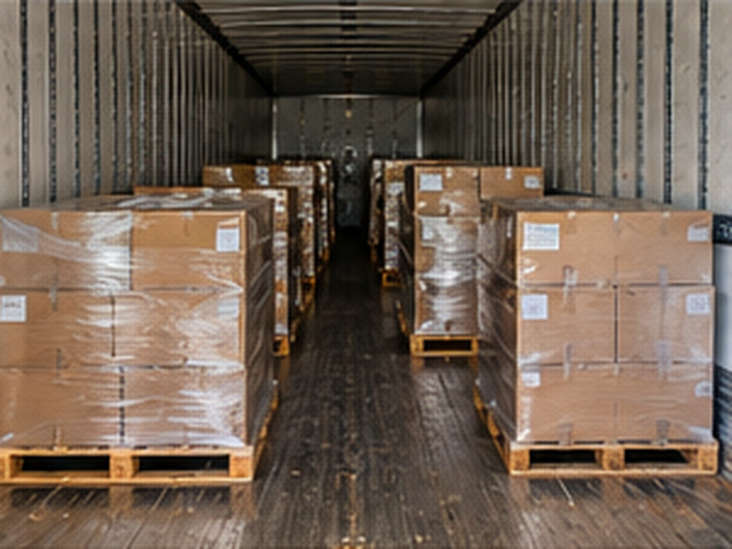 Trailer interior with pallet groups positioned in separate sections from nose to doors for multiple delivery stops.