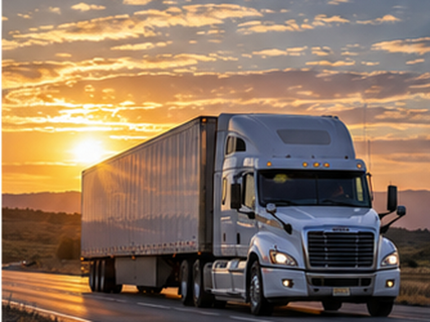 Tractor-trailer at a distribution yard with several other trucks staged in the background, representing the carrier market around one shipment.